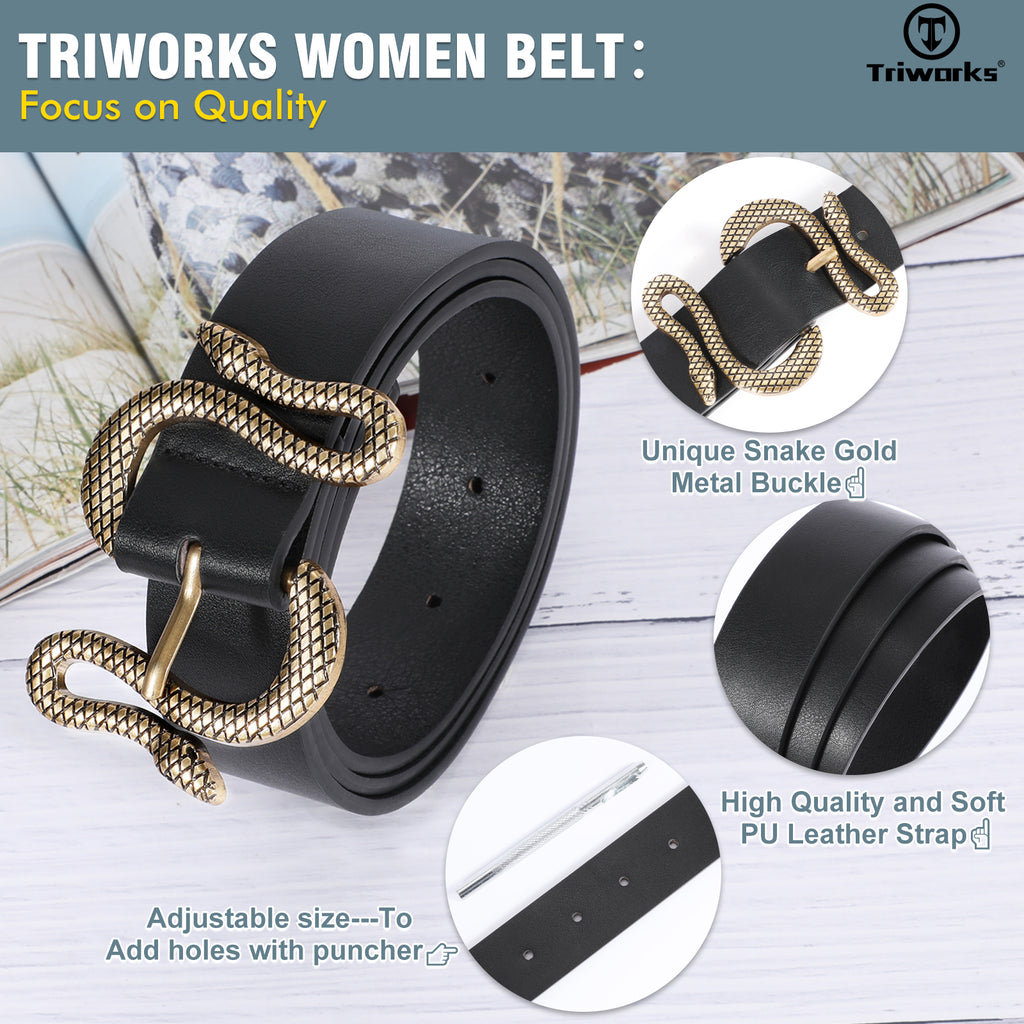 Snake Pattern Animal Unique Buckle  Woman Belt Leather Designer Fashion Cowboy Western Belts