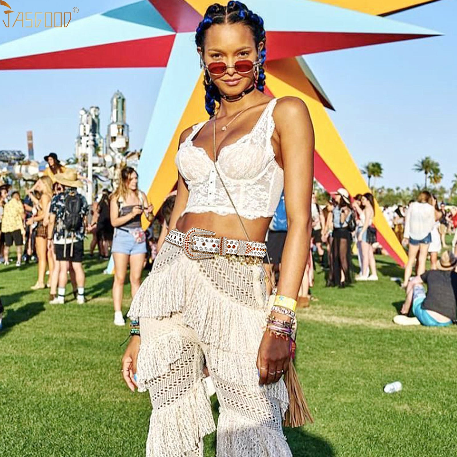 Halloween Rhinestone Belt for Women  Western Cowgirl Bling Studded Leather Belt for Jeans Pants - JASGOOD OFFICIAL