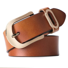 Whippy Women Casual Leather Belt for Jeans, 1.2 Inch Wide with Golden Buckle 