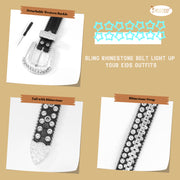 Rhinestone Belt for Men Women Western Cowboy Cowgirl Bling Studded Leather Belt for Jeans Pants