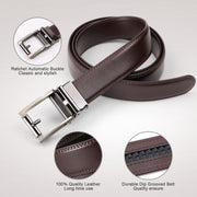 ASGOOD Men’s Genuine Leather Ratchet Dress Belt for men with Automatic Buckle 