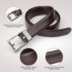ASGOOD Men’s Genuine Leather Ratchet Dress Belt for men with Automatic Buckle 