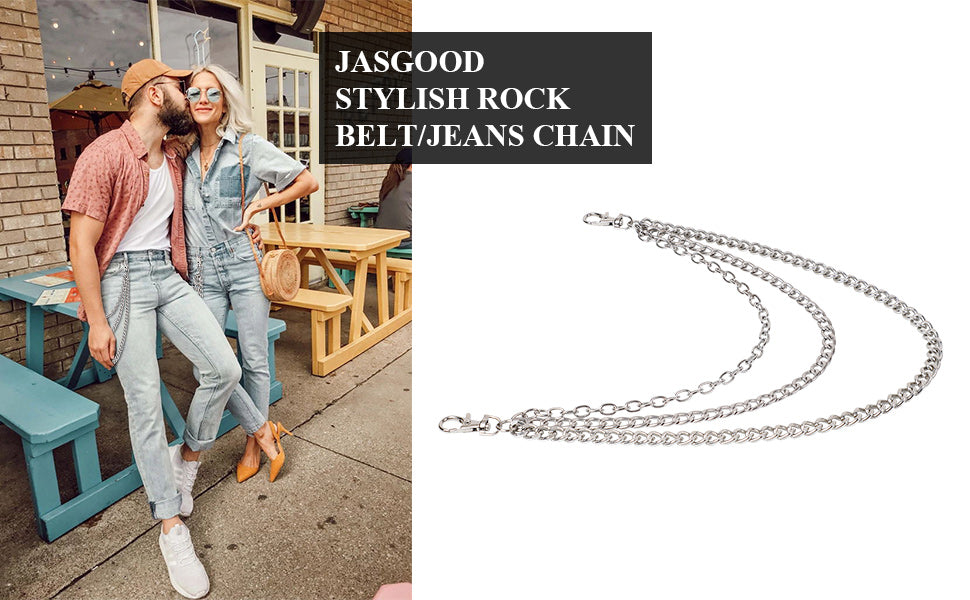 JASGOOD Fashion Belt Chain Pants Chain Jeans Chain Decorative Chain Metal Waist Chain Hip Hop Punk Rock Keychain Loop Chain for Women/Men 