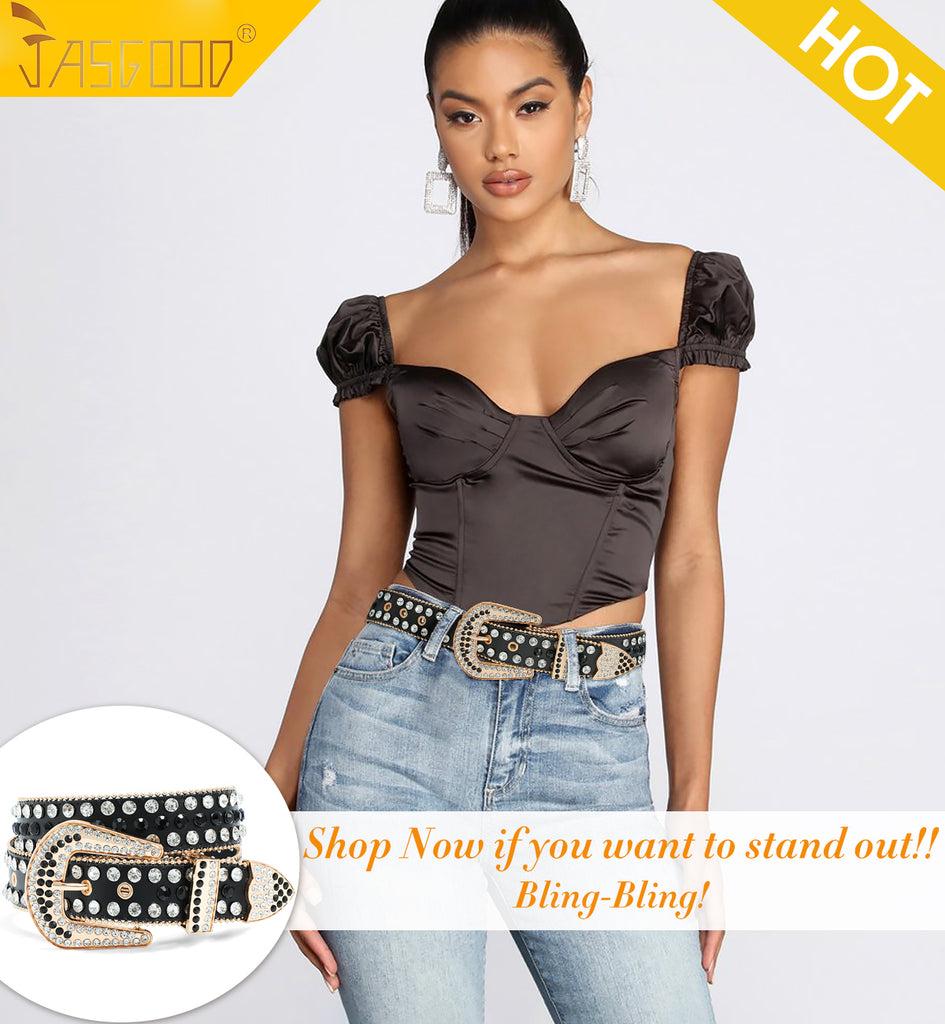Halloween Rhinestone Belt for Women  Western Cowgirl Bling Studded Leather Belt for Jeans Pants - JASGOOD OFFICIAL