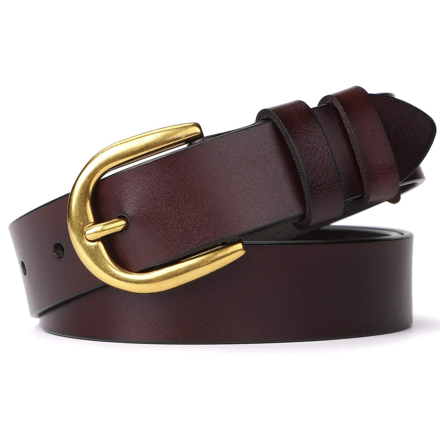 Whippy Women Casual Leather Belt for Jeans, 1.2 Inch Wide with Golden Buckle 