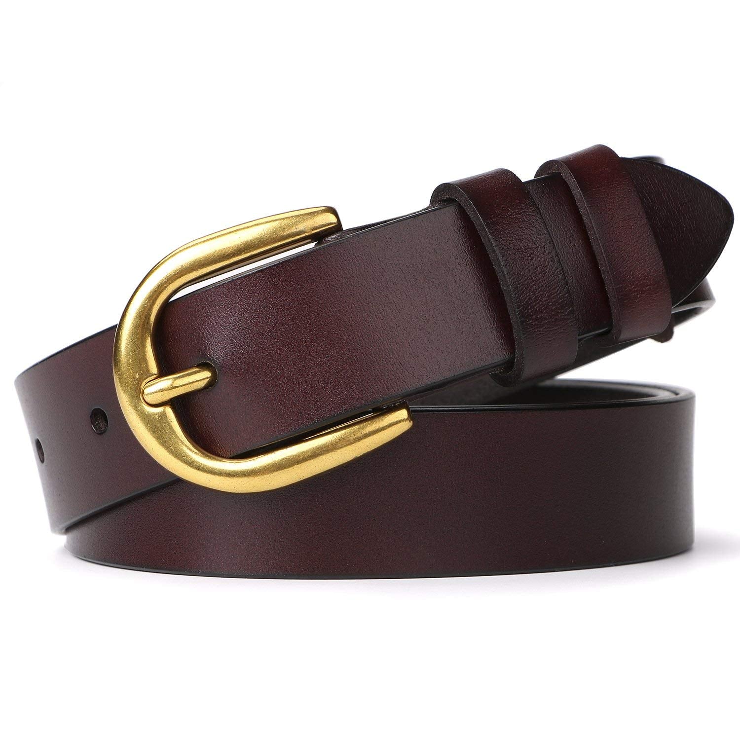 Whippy Women Casual Leather Belt for Jeans, 1.2 Inch Wide with Golden Buckle 