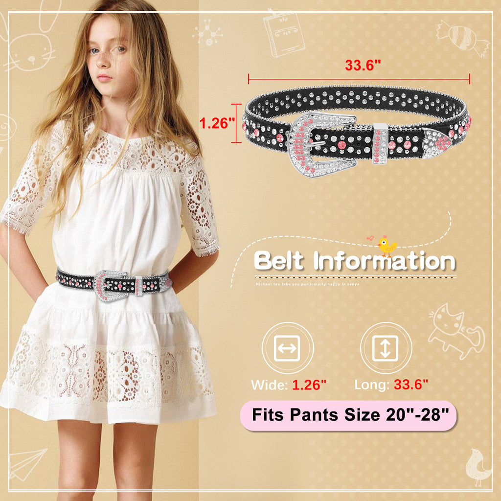 Kids Fashion Rhinestone Shiny Crystal Studded Leather Belts