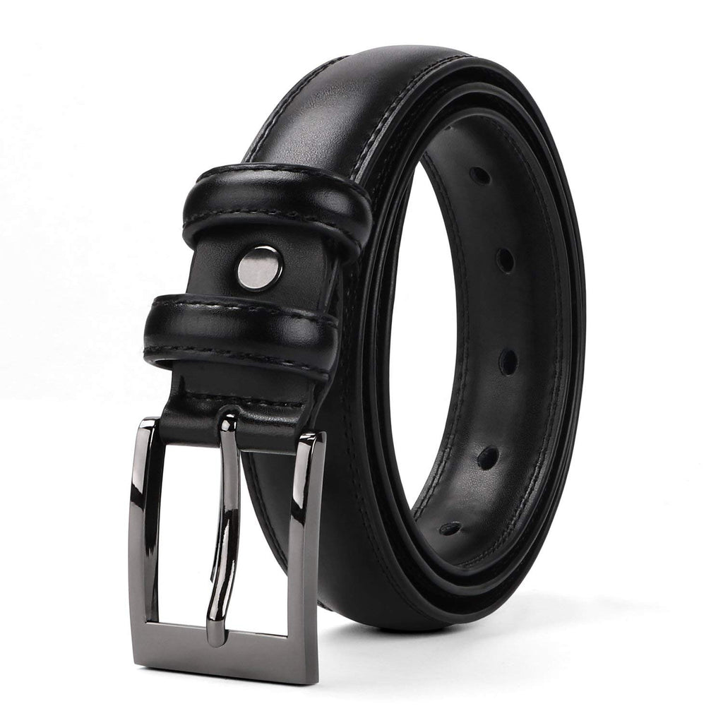 Men's Dress Belt Genuine Leather Black Design Belt with Prong Buckle Elegant Gift Box 