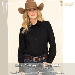 Women Leather Belt for Pants Dress Jeans Waist Belt with Brushed Alloy Buckle By JASGOOD