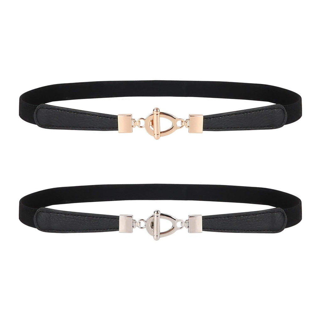 Womens Skinny Elastic Waist Belt, JASGOOD Stretch Cinch Thin Belt For Dress 2 Pack 