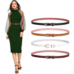 Set of 4 Womens Thin Belts SANSTHS Skinny Leather Belt with Gold Alloy Buckle