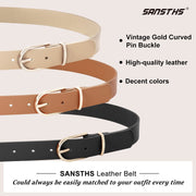 Women Leather belt Faux leather Chic Belt for Jeans Solid Color with Long Gold Curved Pin Buckle