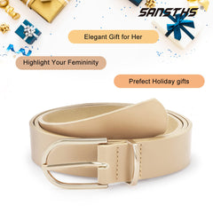 Women Leather belt Faux leather Chic Belt for Jeans Solid Color with Long Gold Curved Pin Buckle