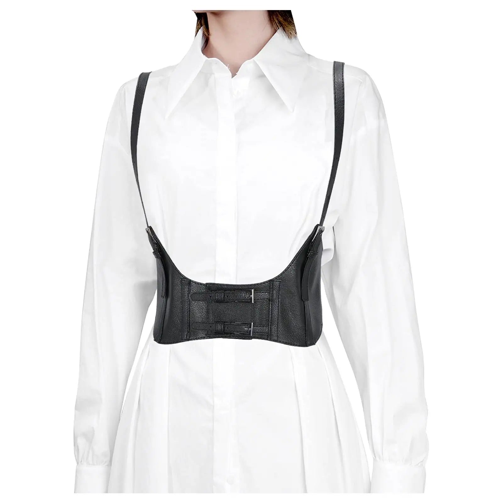 Women Fashion Faux Leather Waist Belt Steampunk Underbust Corset for Halloween Dress - JASGOOD OFFICIAL