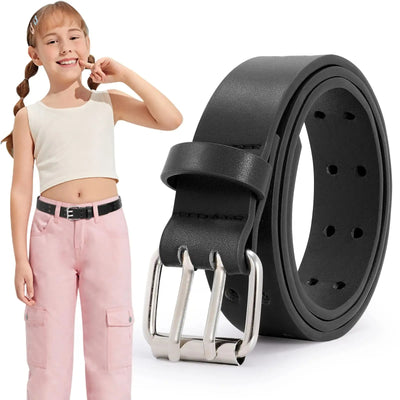 Kids Black Faux Leather Belt  Girls Boys Punk Style Double Grommet Belt For Jeans Cosplay Costume