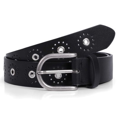 JASGOOD Women Grommet Leather Belt, Ladies Studded Holes Belts for Jeans Pants