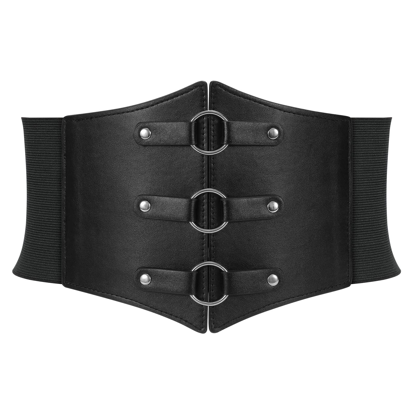 Women Corset Belt Metal O-Ring Decor Wide Elastic Belt for Daily Dress Cosplay Halloween Costumes - JASGOOD OFFICIAL
