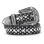 Women Rhinestone Belt for Jeans, SANSTHS Men Western Cowgirl Bling Studded Belt Faux Crocodile Grain Leather