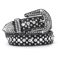 Women Rhinestone Belt for Jeans, SANSTHS Men Western Cowgirl Bling Studded Belt Faux Crocodile Grain Leather