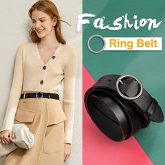 Women Casual Dress Belt Fashion Leather Belt with O Ring Buckle for Jeans Pants - JASGOOD OFFICIAL