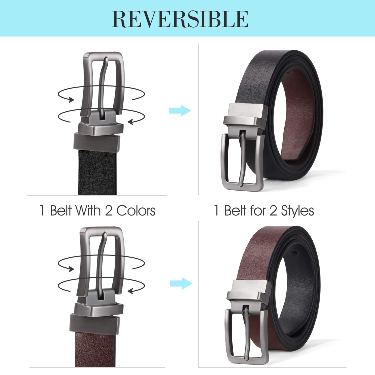 JASGOOD Women Leather Reversible Belt, Ladies Belt for Jeans with Rotated Buckle - JASGOOD OFFICIAL