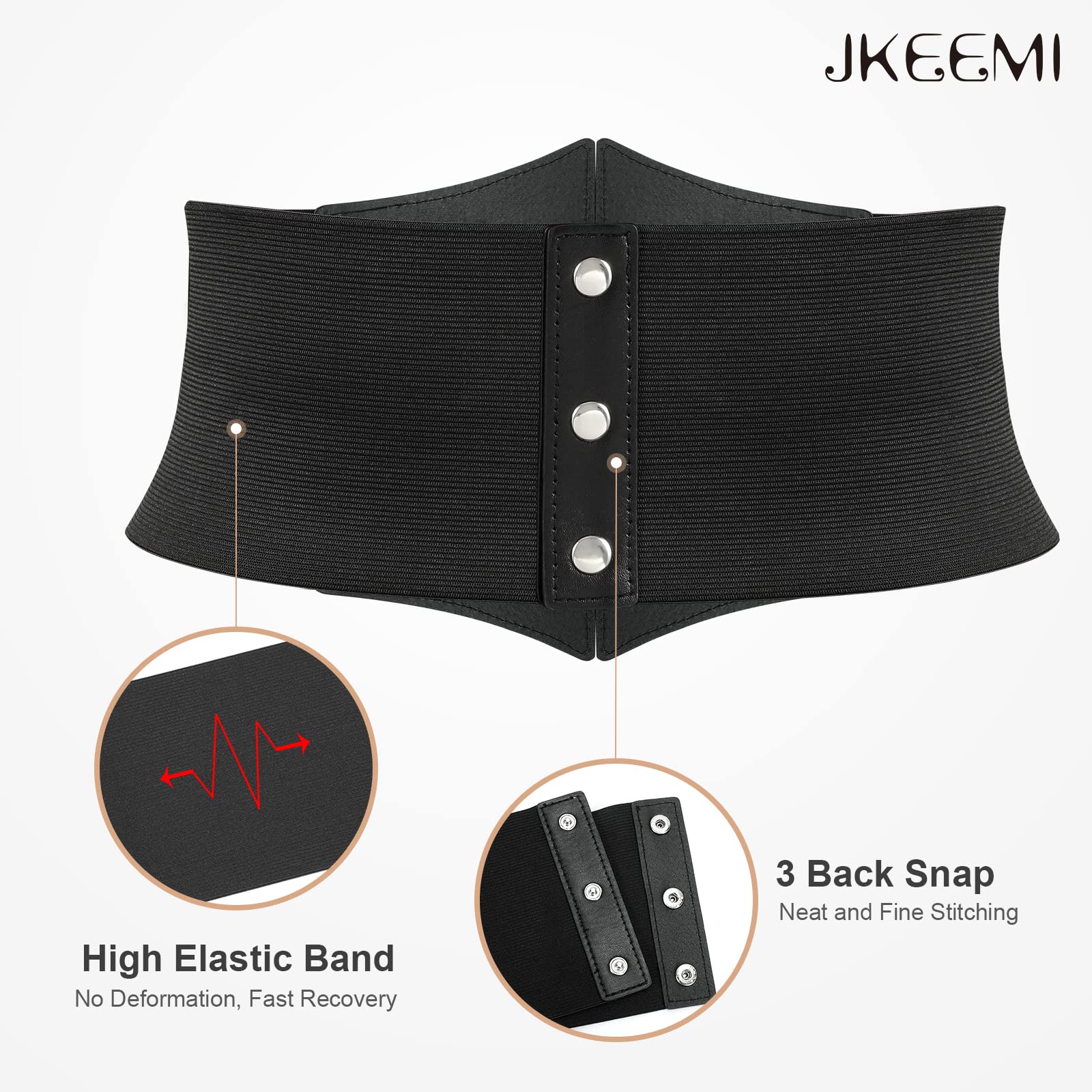 Women Corset Belt Metal O-Ring Decor Wide Elastic Belt for Daily Dress Cosplay Halloween Costumes - JASGOOD OFFICIAL