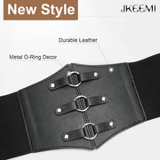 Women Corset Belt Metal O-Ring Decor Wide Elastic Belt for Daily Dress Cosplay Halloween Costumes