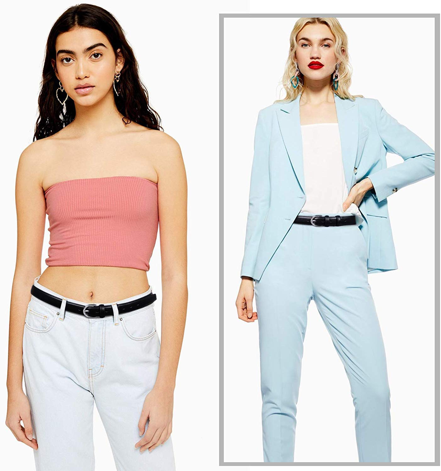 Women Leather Belt Skinny Dress Belt for Jeans Pants with Silver Buckle - JASGOOD OFFICIAL