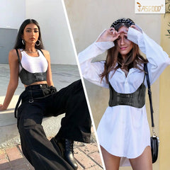 Women Fashion Faux Leather Waist Belt Steampunk Underbust Corset for Halloween Dress