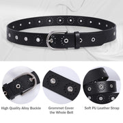 JASGOOD Women Grommet Leather Belt, Ladies Studded Holes Belts for Jeans Pants