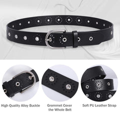 JASGOOD Women Grommet Leather Belt, Ladies Studded Holes Belts for Jeans Pants