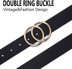 JASGOOD Plus Size Double O Ring Belt for Women Leather Belt,Ladies PU Leather Waist Belts for Jeans Pants