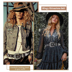 Women Rhinestone Belt for Jeans, SANSTHS Men Western Cowgirl Bling Studded Belt Faux Crocodile Grain Leather