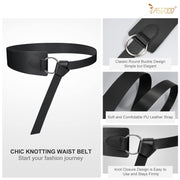 JASGOOD Women Wide Leather Waist Belt ,Tie a Knot PU Leather Adjustable Waist Belt with O Ring Buckle for Dress - JASGOOD OFFICIAL