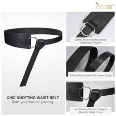 JASGOOD Women Wide Leather Waist Belt ,Tie a Knot PU Leather Adjustable Waist Belt with O Ring Buckle for Dress - JASGOOD OFFICIAL