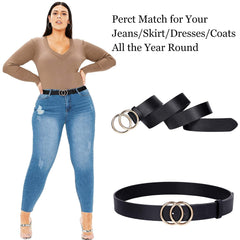 JASGOOD Plus Size Double O Ring Belt for Women Leather Belt,Ladies PU Leather Waist Belts for Jeans Pants