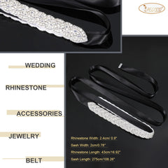 Bridal Rhinestone Wedding Belt Women Silver Crystal Rhinestone Sash Waist Belt for Formal Prom Dress by JASGOOD