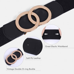 JASGOOD Women Stretchy Wide Waist Belts, Ladies Elastic Belt for Dresses Double Ring Buckle - JASGOOD OFFICIAL