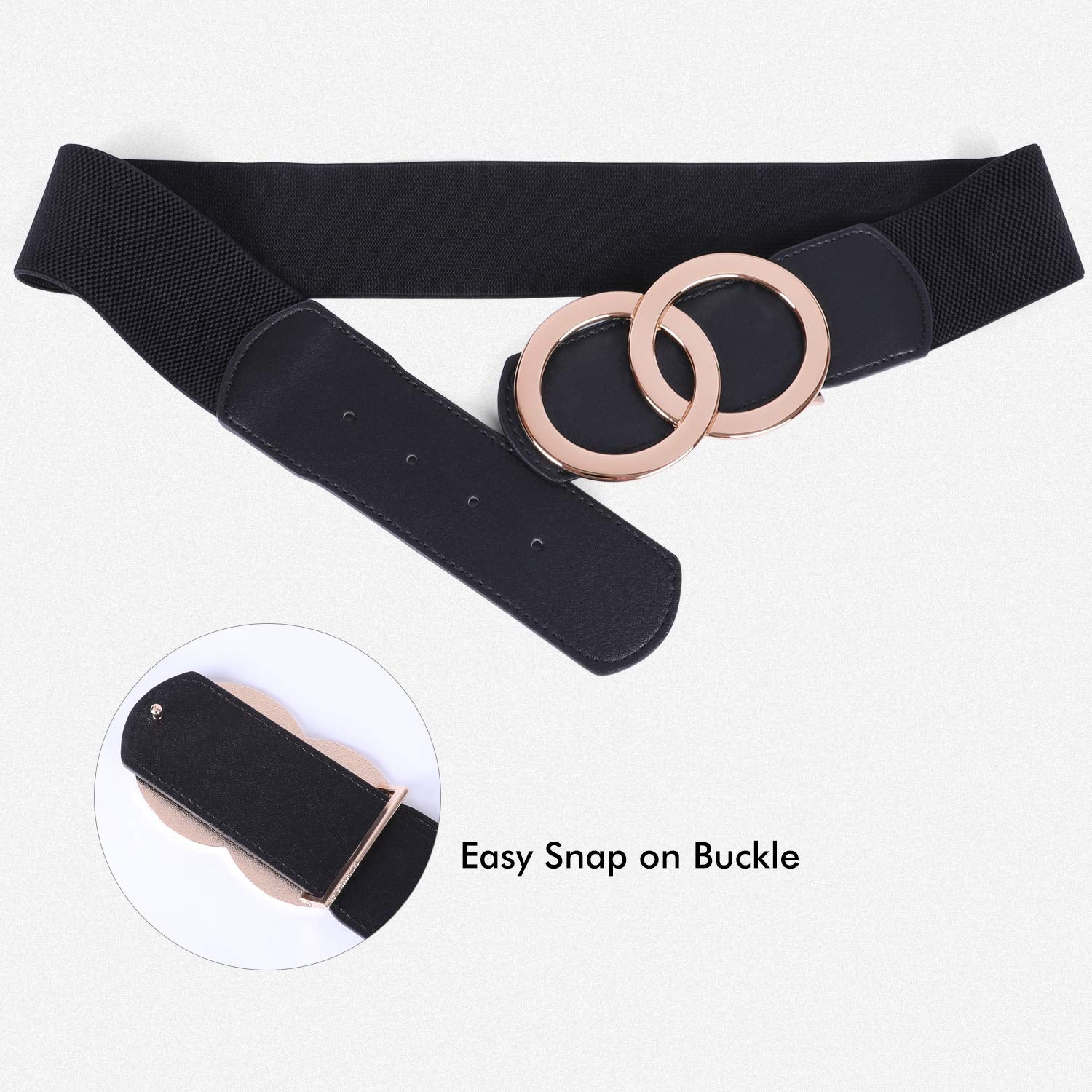 JASGOOD Women Stretchy Wide Waist Belts, Ladies Elastic Belt for Dresses Double Ring Buckle - JASGOOD OFFICIAL