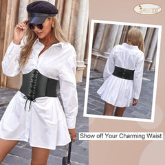 Women Corset Cinch Belt Lace-up Elastic Waist Belt, Tied Costume Waspie Waist Belt for Women 5.9" Width