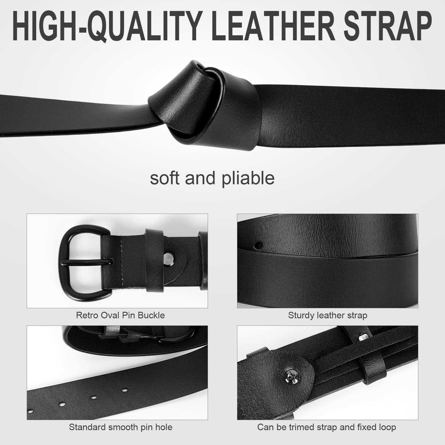 JASGOOD Women's Black Leather Jeans Belt Waist Casual Belt for Pants Shorts with Black Metal Buckle - JASGOOD OFFICIAL