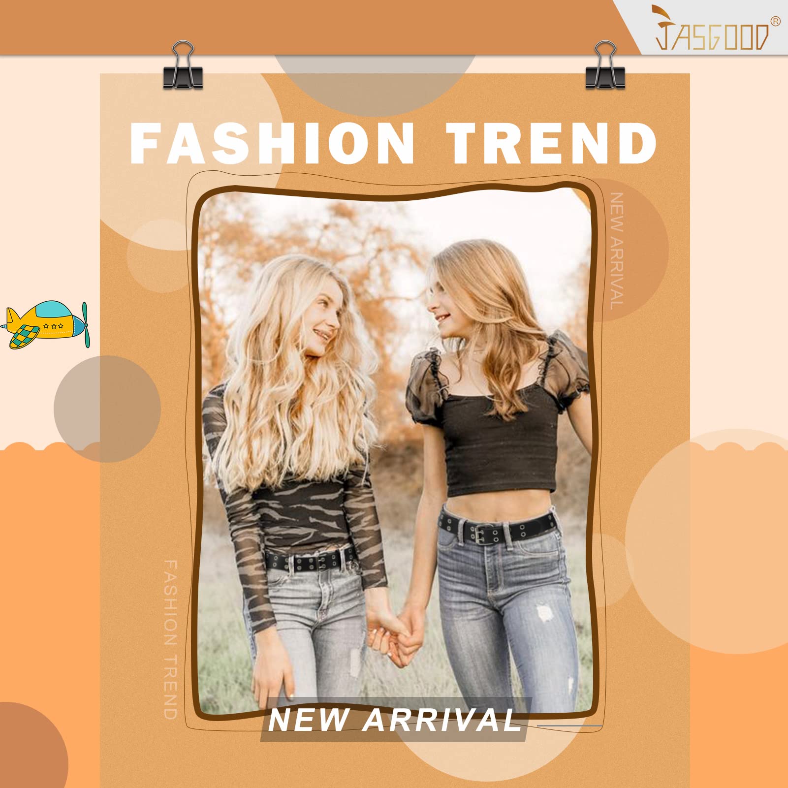 JASGOOD Kids Double Grommet Belt for Girls and Boys, PU Leather Kids Double Studded Holes Belt for Jeans Pants - JASGOOD OFFICIAL