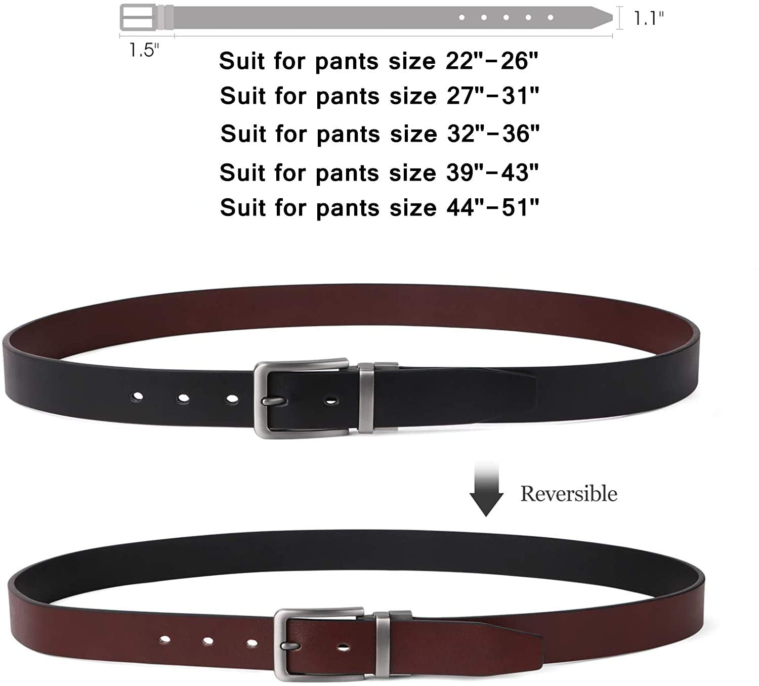 JASGOOD Women Leather Reversible Belt, Ladies Belt for Jeans with Rotated Buckle - JASGOOD OFFICIAL