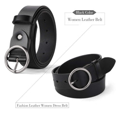 Women Casual Dress Belt Fashion Leather Belt with O Ring Buckle for Jeans Pants - JASGOOD OFFICIAL