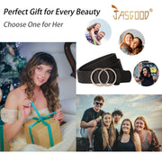 JASGOOD Plus Size Double O Ring Belt for Women Leather Belt,Ladies PU Leather Waist Belts for Jeans Pants