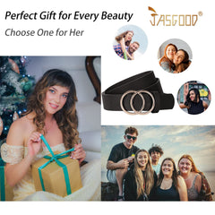 JASGOOD Plus Size Double O Ring Belt for Women Leather Belt,Ladies PU Leather Waist Belts for Jeans Pants