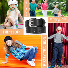 Kids Black Faux Leather Belt  Girls Boys Punk Style Double Grommet Belt For Jeans Cosplay Costume