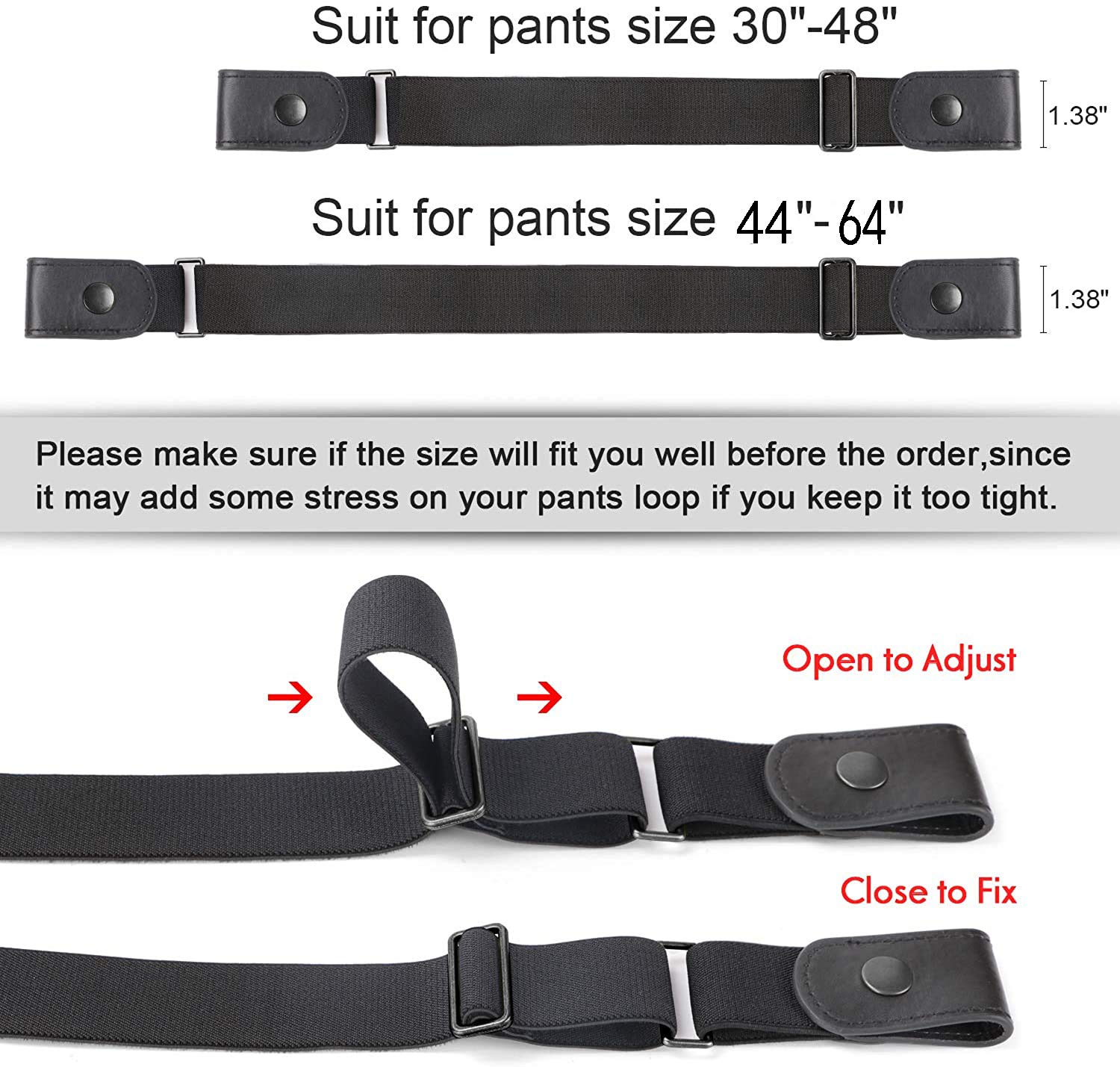 No Buckle Show Belt for Men Buckle Free Stretch Belt for Jeans Pants 1.38 Inches Wide - JASGOOD OFFICIAL
