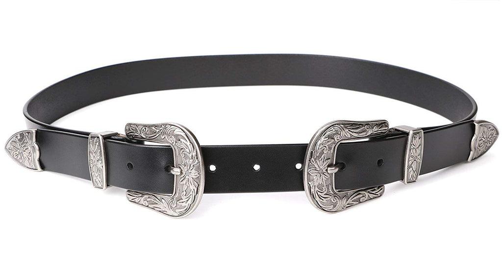 Women Leather Belts Ladies Vintage Western Design Black Waist Belt for Pants Dresses