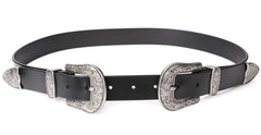 Women Leather Belts Ladies Vintage Western Design Black Waist Belt for Pants Dresses